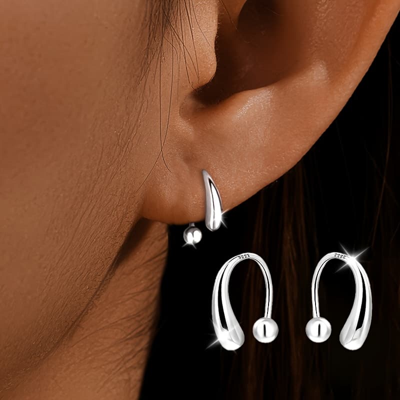 TEMU A Pair Of Fashionable Women's Earrings, S925 Pure Silvery Teardrop Earrings With Spiral Back Design, Easy And Multifunctional, Suitable For Daily Wear, Gift Or Vacation, Pure Silvery Jewelry
