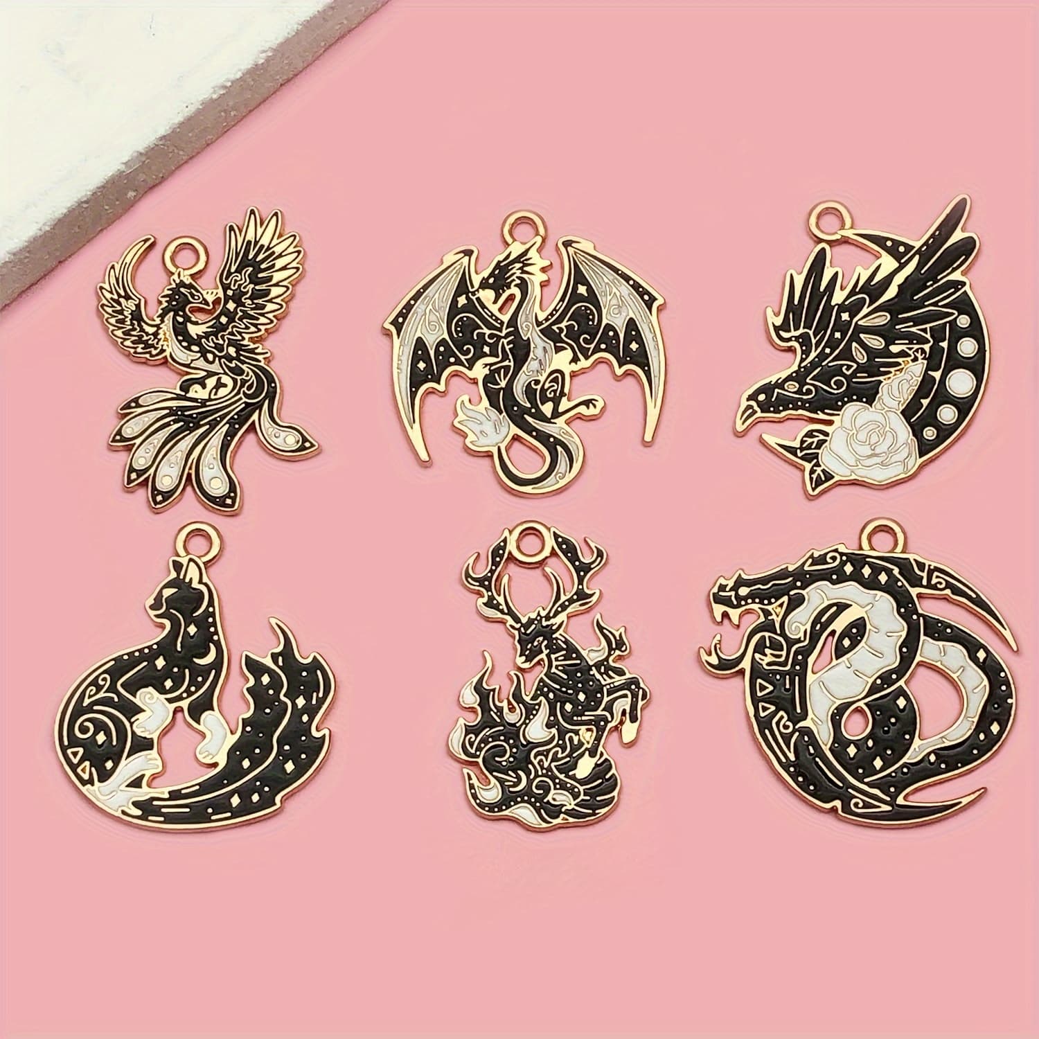 TEMU 6pcs Flying Dragon Charms For Jewelry Making Black Gothic Phoenix Charms For Party Decoration Gifts Diy Art Craft