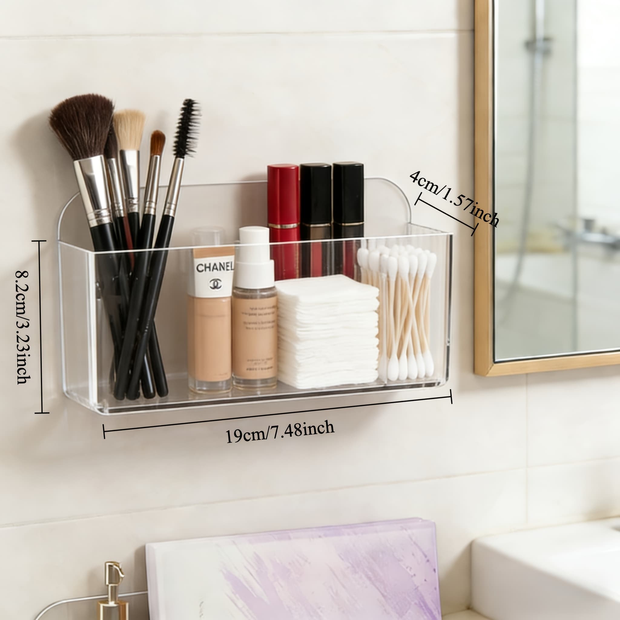 TEMU Acrylic Adhesive Wall Shelves, No Tools Floating Shelves With Strong Sticky Tape, Wall Mount Organizer And Storage Rack For Kitchen, Bathroom, Office, Bedroom