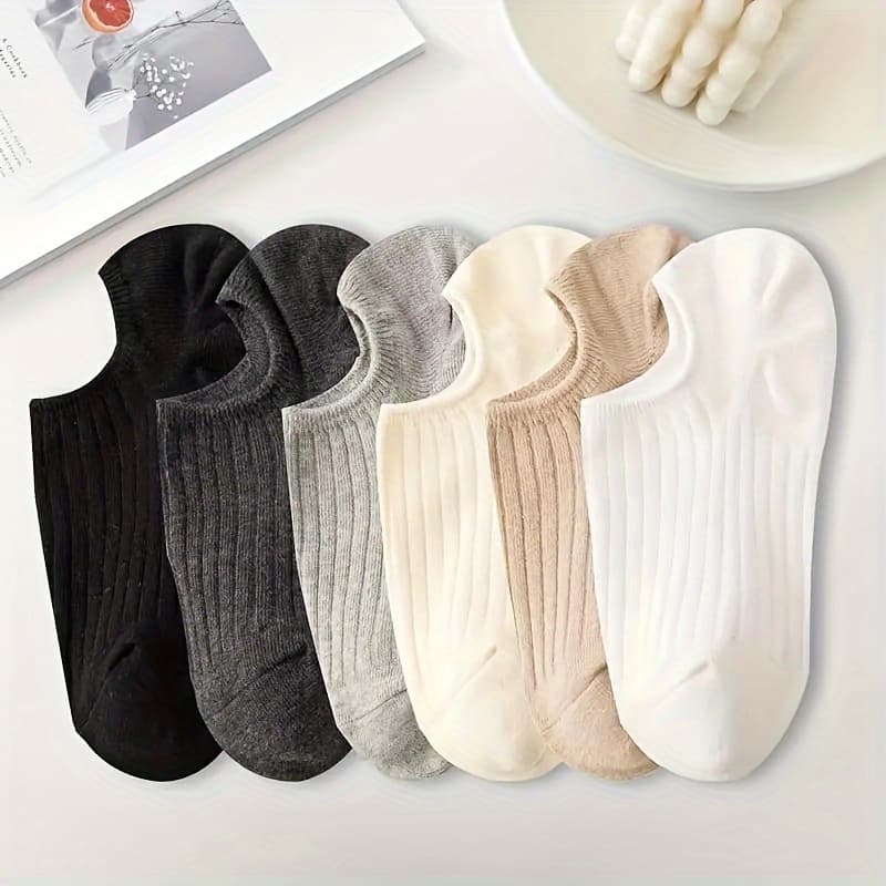 TEMU 6 Pairs Of Women's Striped Minimalist Invisible Boat Socks Suitable For Daily Wear, In All