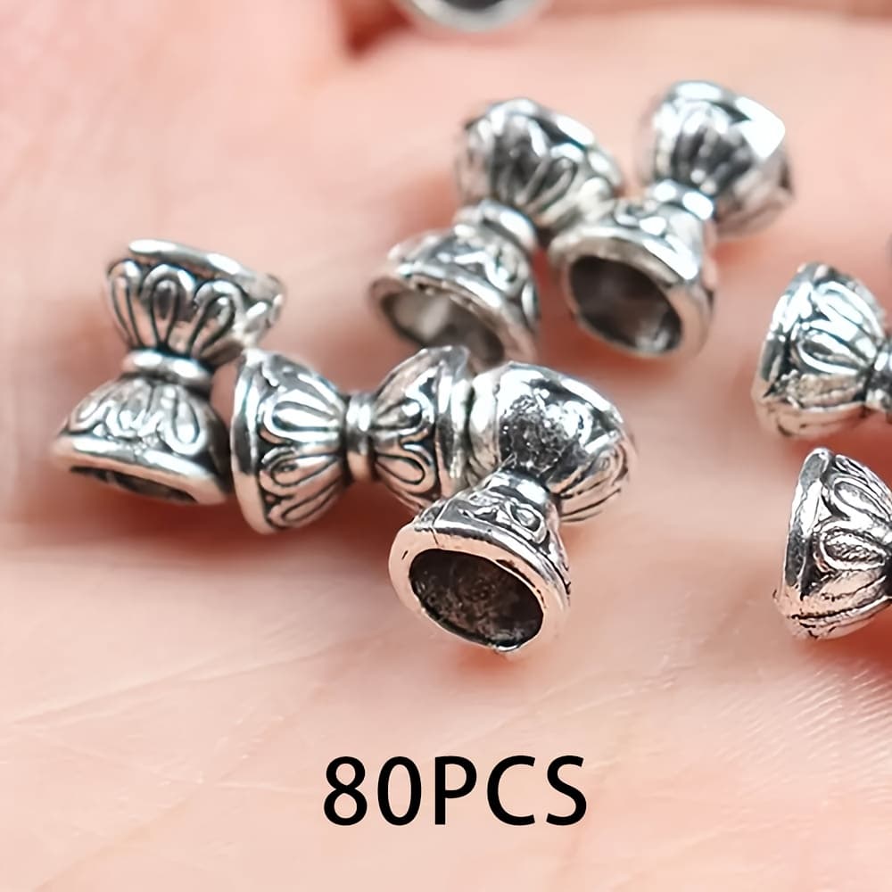 TEMU 80pcs Antique Silvery Double-sided Lotus Pendant Carved Alloy Beads Bracelet Necklace Jewelry Additions Production Supplies, Alloy Double-sided Flower Cup Spacer Beads