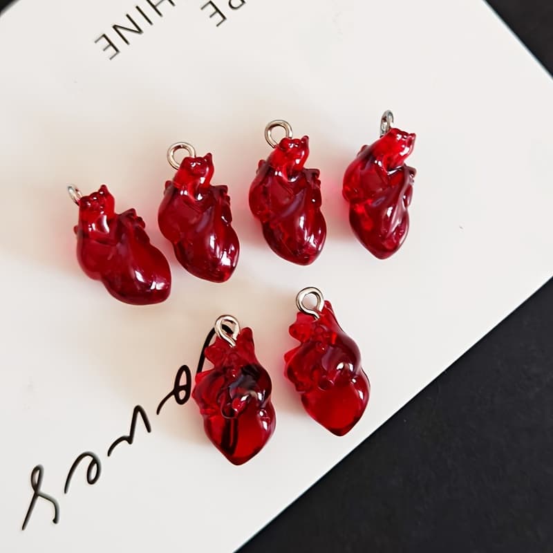 TEMU Set Of 6 Gothic Vintage Heart Resin Charms For Punk Style Creative Halloween Earrings And Necklace Jewelry Making Supplies