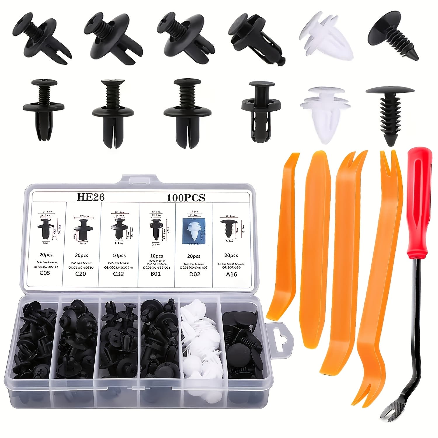 TEMU A Set Of 105 Auto Fasteners And Removal Tools Designed For Vehicle Repairs And Panel Restoration, Featuring Universal Nylon Plastic Rivets And A Door Panel Bumper Clip Kit, Without Battery