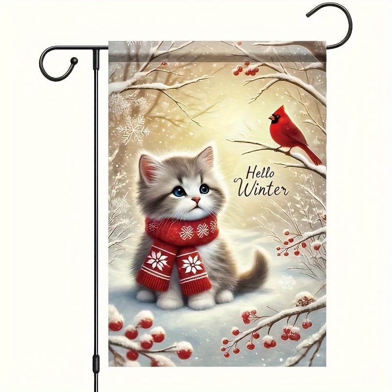 TEMU Greetings To Winter Cats And With This 18x12 Inch Garden Flag, Featuring Double-sided Outdoor Decoration For The And Your Yard (flagpole Not Included)