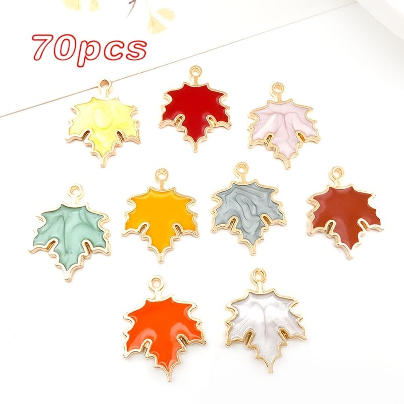 TEMU 70pcs Mixed Color Thanksgiving Drop Oil Alloy Maple Leaf Pendant Handmade Jewelry Necklace Bracelet Additions Production Supplies