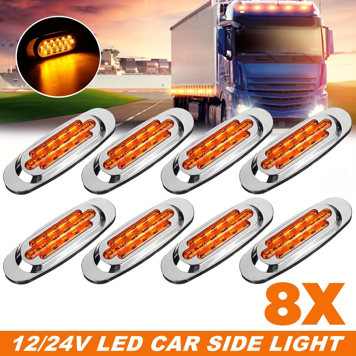 TEMU 8pcs 16led Car Side Marker Lights, 12-24v - Amber/white/red/blue/green, Fit For Trucks & Trailers, Visibility & Safety