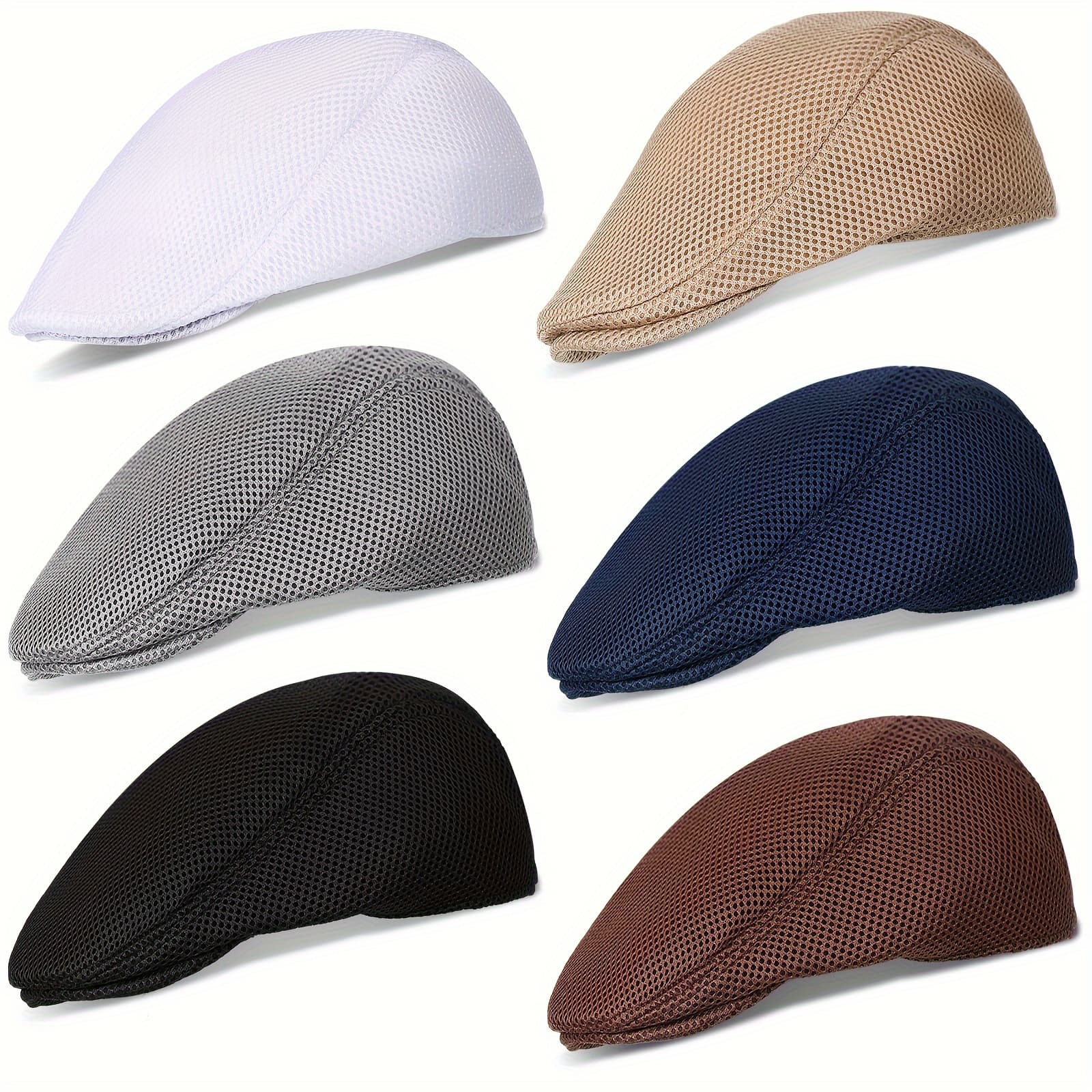 TEMU 6pcs Men's Mesh Flat , Breathable Summer Newsboy For Taxi Drivers. Suitable For Men And Women, 2pcs In Light Weight Style