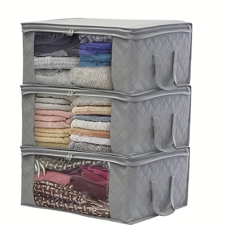 TEMU 3pcs Set Of Clothing Storage Bags, Foldable Blanket Storage Bags, Storage Containers For Organizing Bedrooms, Wardrobes, Clothes, And Quilts, With Lids And Handles, Under-bed Storage