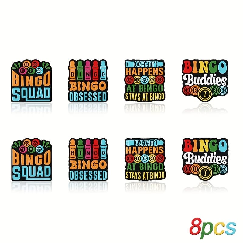 TEMU Set Of 8 Adorable Silicone Beads With A Bingo Theme, Perfect For Jewelry Crafting, Beaded Pens, Bracelets, Necklaces, And Decorative Additions