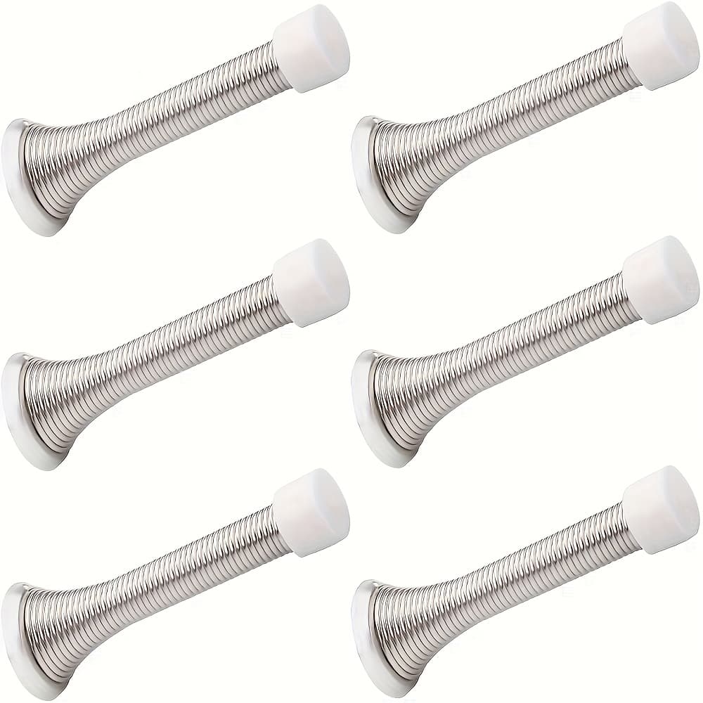 TEMU 6pcs Spring Door Stops - Flexible Bumper Guard For Kick Plates, Durable Door Stoppers With Textured Grip For Home Decor, Wall Protector
