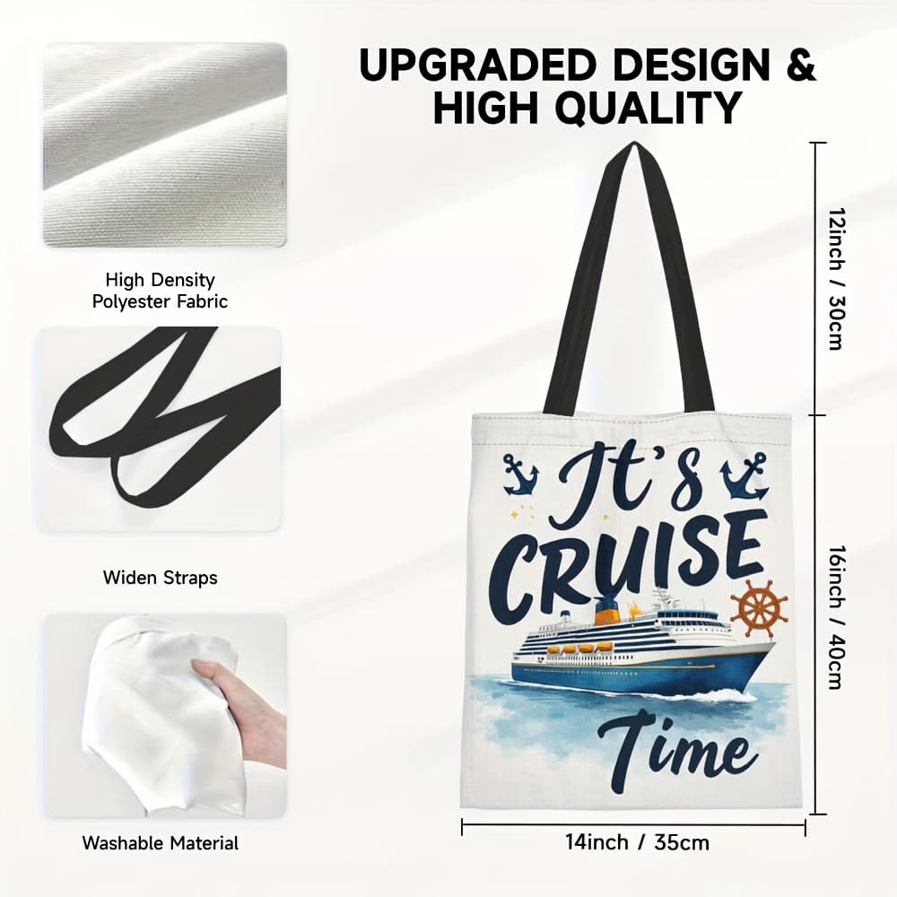 TEMU 1pc Tote Bag – Stylish Polyester Shoulder Bag With Nautical Design, Perfect Gift For Women, Mothers, & Cruise Enthusiasts, Ideal For Shopping, Travel & Everyday Use, Beach Bag