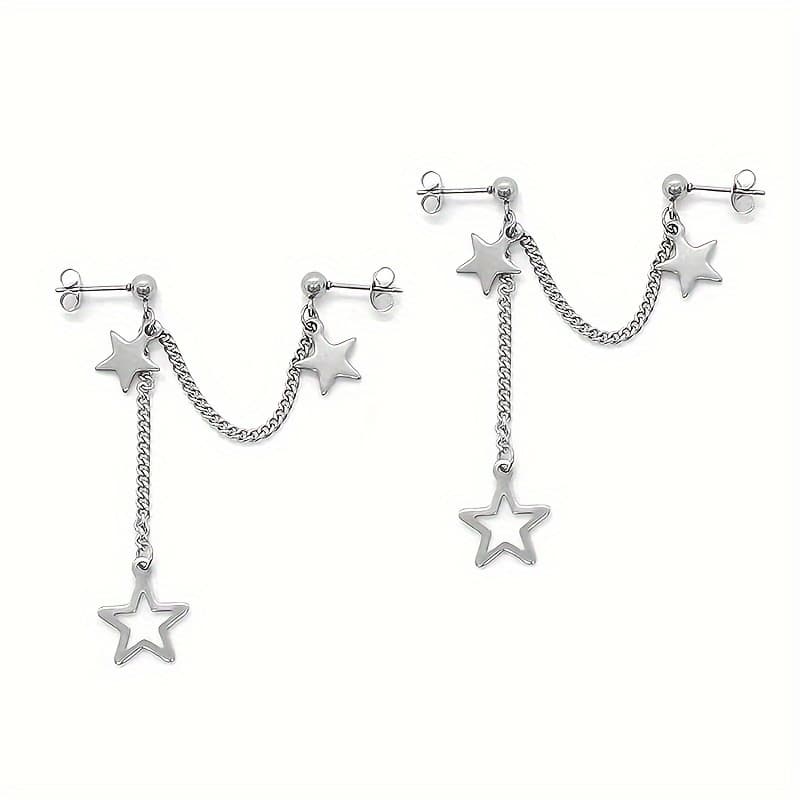 TEMU Pair Of Double Pierced Earrings For Women, New Style Star Earring Chain, Cool And , Ear Ornaments For Women
