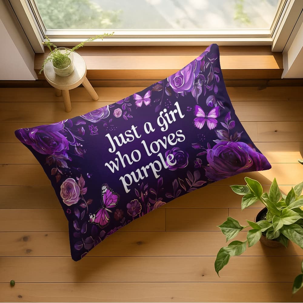 TEMU 1pc Comfortable Pillowcase, 12x20 Inches Deep Purple Base With White Text " Who Purple" Multifunctional Suitable For Sofa And Bedroom Decor, Filling Not Included