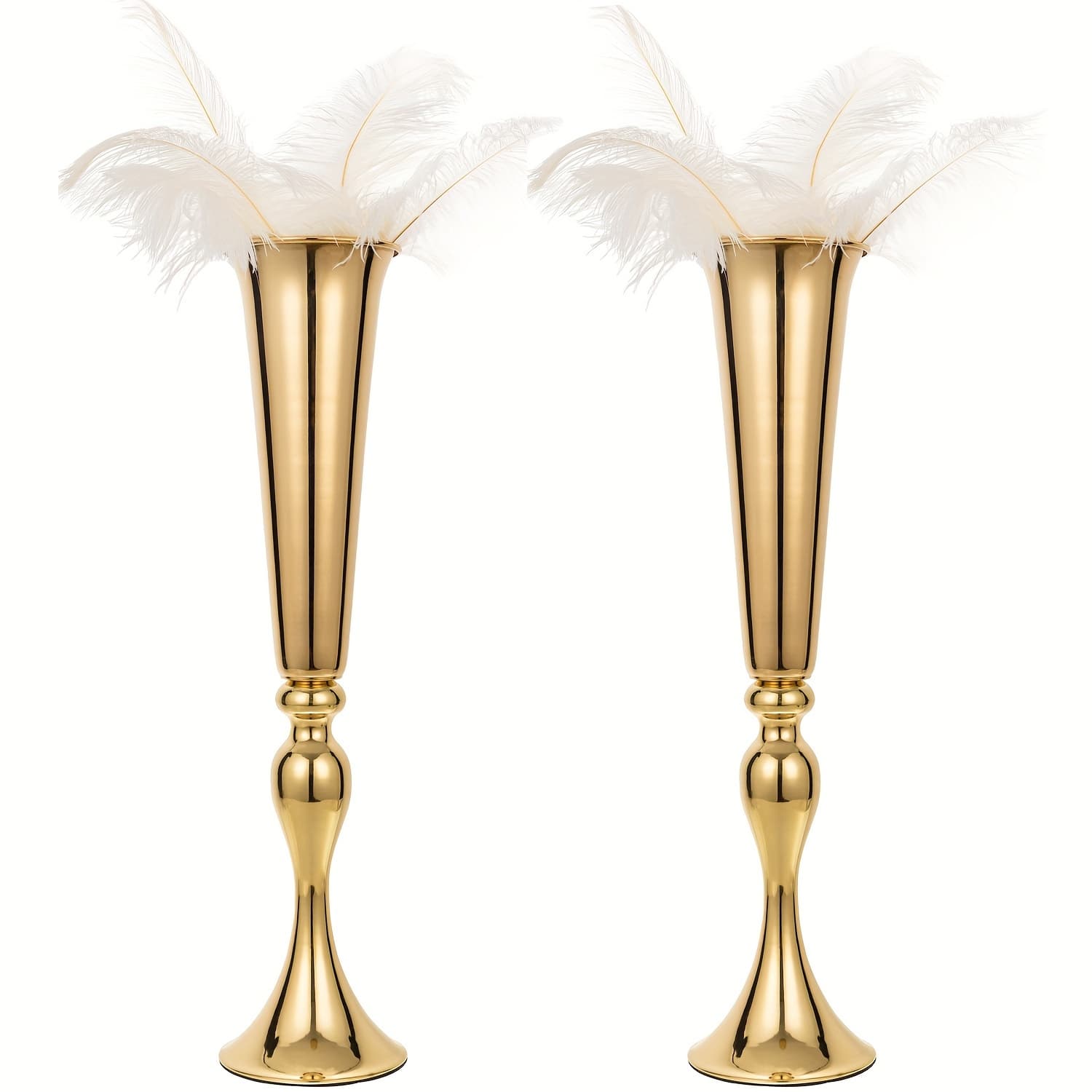 TEMU Set Of 2 Tall Trumpet Vases For Floral Arrangements, Perfect As Centerpieces For Weddings, Birthday Celebrations, Anniversaries, Or Home Decoration