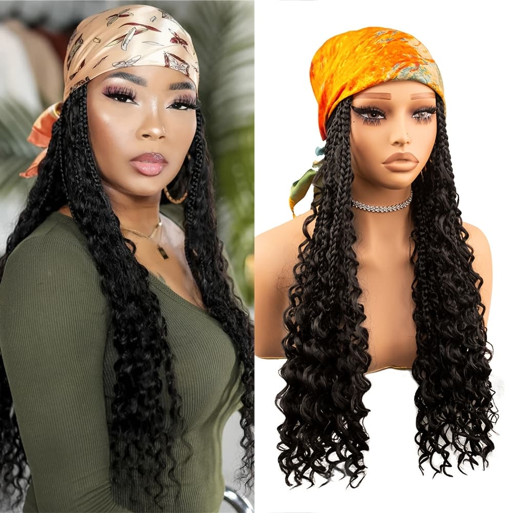 TEMU Cute Goddess Locs Crochet Hair Braids Headband Wig For Women, Featuring Color 20-inch Boho Locs With Braids Around The Ears