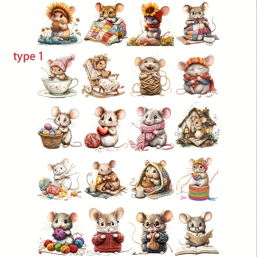 TEMU A Pack Of Adorable Little Mouse Stickers Knitting Sweaters And Covering Themselves With Yarn Blankets, Featuring 2d For Scrapbooking, Journals, Notebooks, Photo Albums, Stationery, And Materials