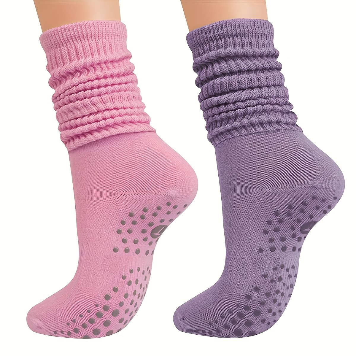 TEMU Solid Color Long Pile Socks Fitness Yoga Socks Anti-slip Design Indoor Activity Anti-slip Socks Length Adjustable
