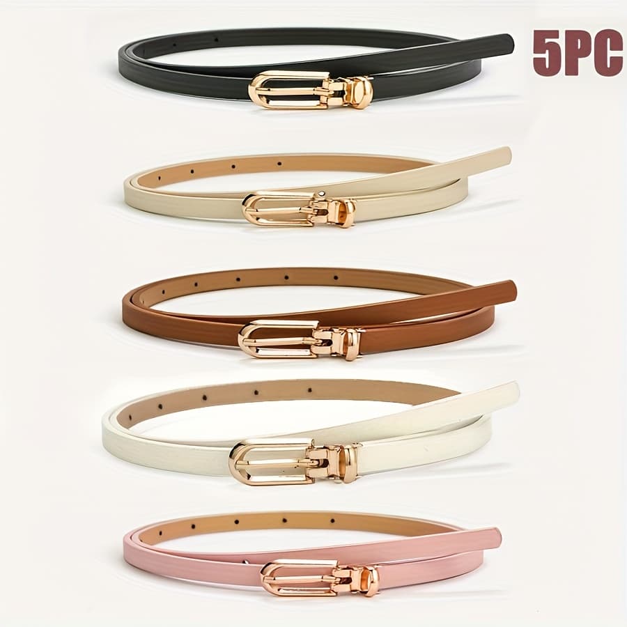 TEMU 5-pack Fashion Belts, Slim Waist Belts With Stylish Buckles, Suitable For Dresses, Casual , Small Size Belts For Daily Commuting, Festivals, Parties, Weddings, , And Weekend Casual Wear