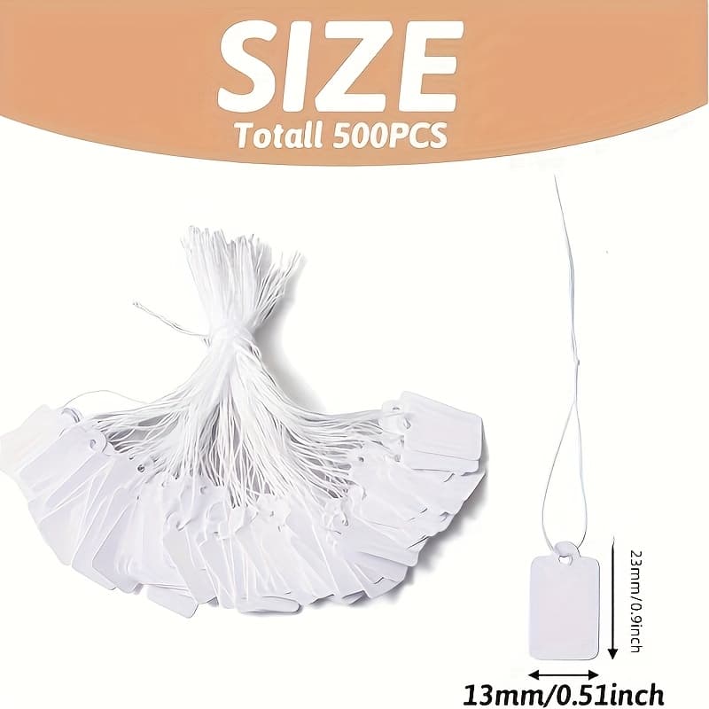 TEMU 500pcs Random White Rectangular Jewelry Price Tags - Easy-to-use Commodity Labels For Clothing, Accessories, And Gifts - Attached Hanging Design For Convenient Display