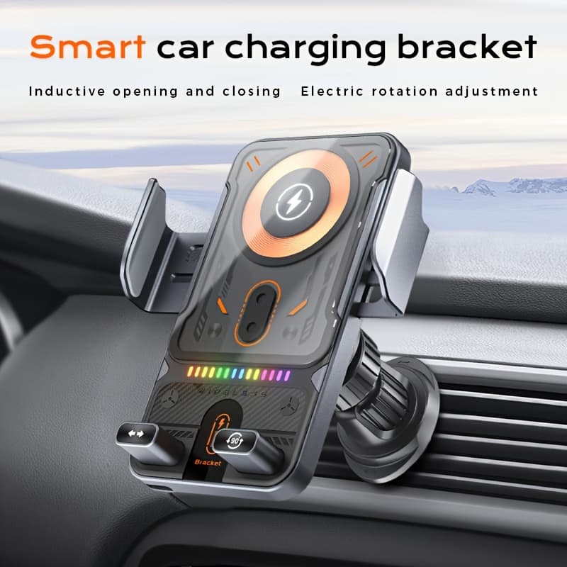 TEMU Car Mobile Phone Holder, Electric Induction Opening And Closing, Electric Horizontal And Rotation Adjustment, 15w Wireless Charging, Fixed Air Outlet Holder, Suitable For / Phones