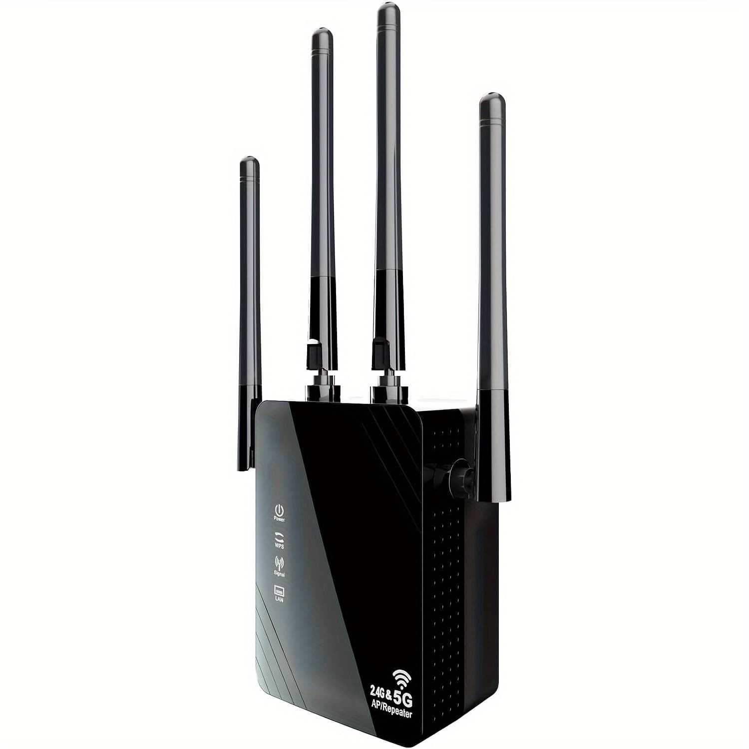 TEMU 1200mbps Wifi Extender, Wifi Signal On Dual Bands (2.4ghz/5ghz) For Up To 10000 Coverage. 6x Stronger Signal, Penetrates Walls. Supports 35 Devices, 4 . Setup. 4 For 360° Coverage