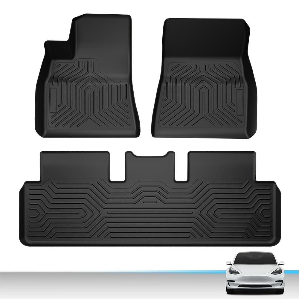 TEMU For Model 3 Floor Mats For For Model 3 2017-2024 Tpe All Weather Full Cover Protection 3pcs, Black