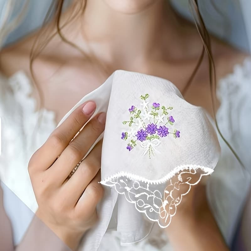 TEMU 10pcs Elegant Vintage Floral Lace Handkerchiefs For Women - Polyester, Hand Washable, Weddings And Parties, Party Accessory | Floral Embroidery | Durable Fabric, Handkerchief