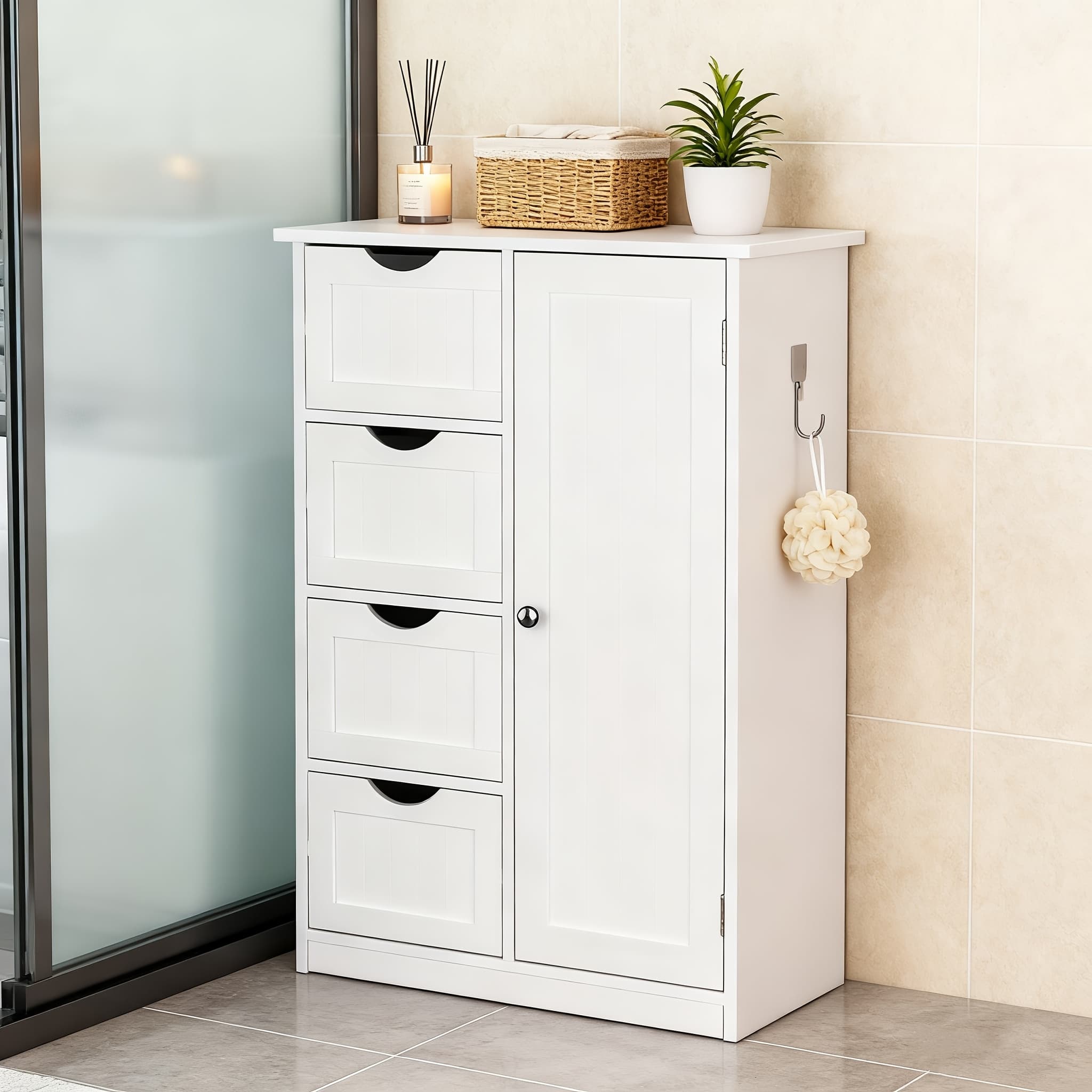 TEMU Bathroom Cabinet Freestanding Floor Cabinet With 4 Drawers & Cupboard For , Bathroom Hallway Storage, Hallway Storage Cabinet