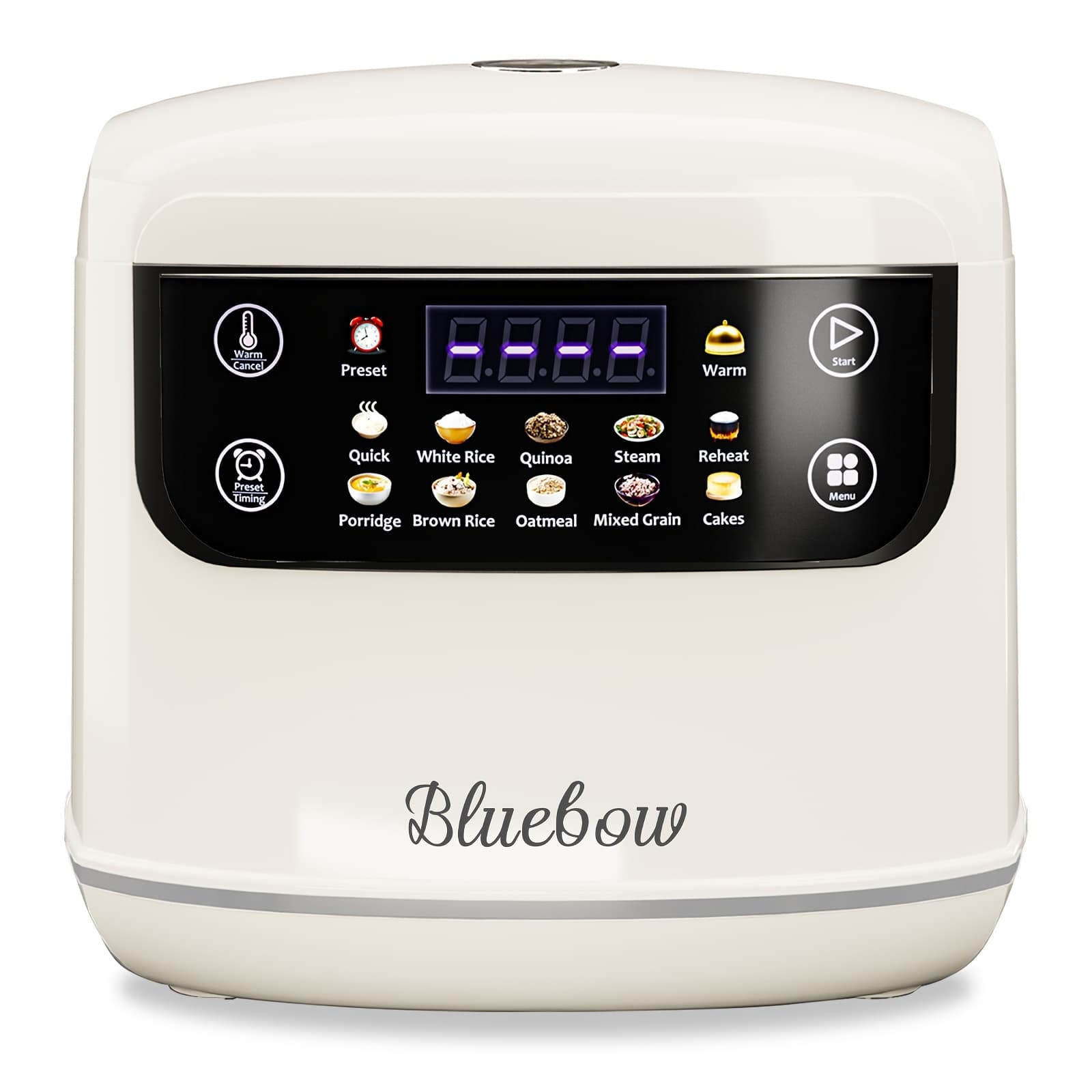 TEMU Bluebow Mini Electric Rice Cooker, 2l Portable Multi Function Electric Rice Cooker, 10 Menu Options, Non Stick Inner Pot, Auto , 24h Time Delay , , Lcd Display, White