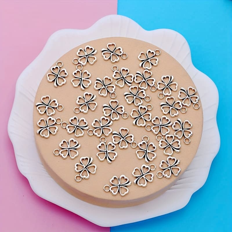 TEMU 30pcs Antique Silvery Plated Clover Pendant Small Business Supplies Alloy Plated Clover Charm Pendant Charms Necklace/earrings Pendant For
