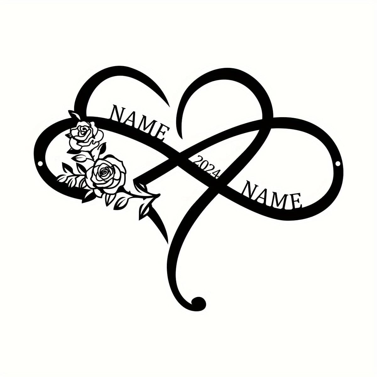 TEMU Personalized Custom Infinity Heart Laser Cut Roses Metal Floral Sign Custom Couple Names Love Sign Wall Wedding Gift