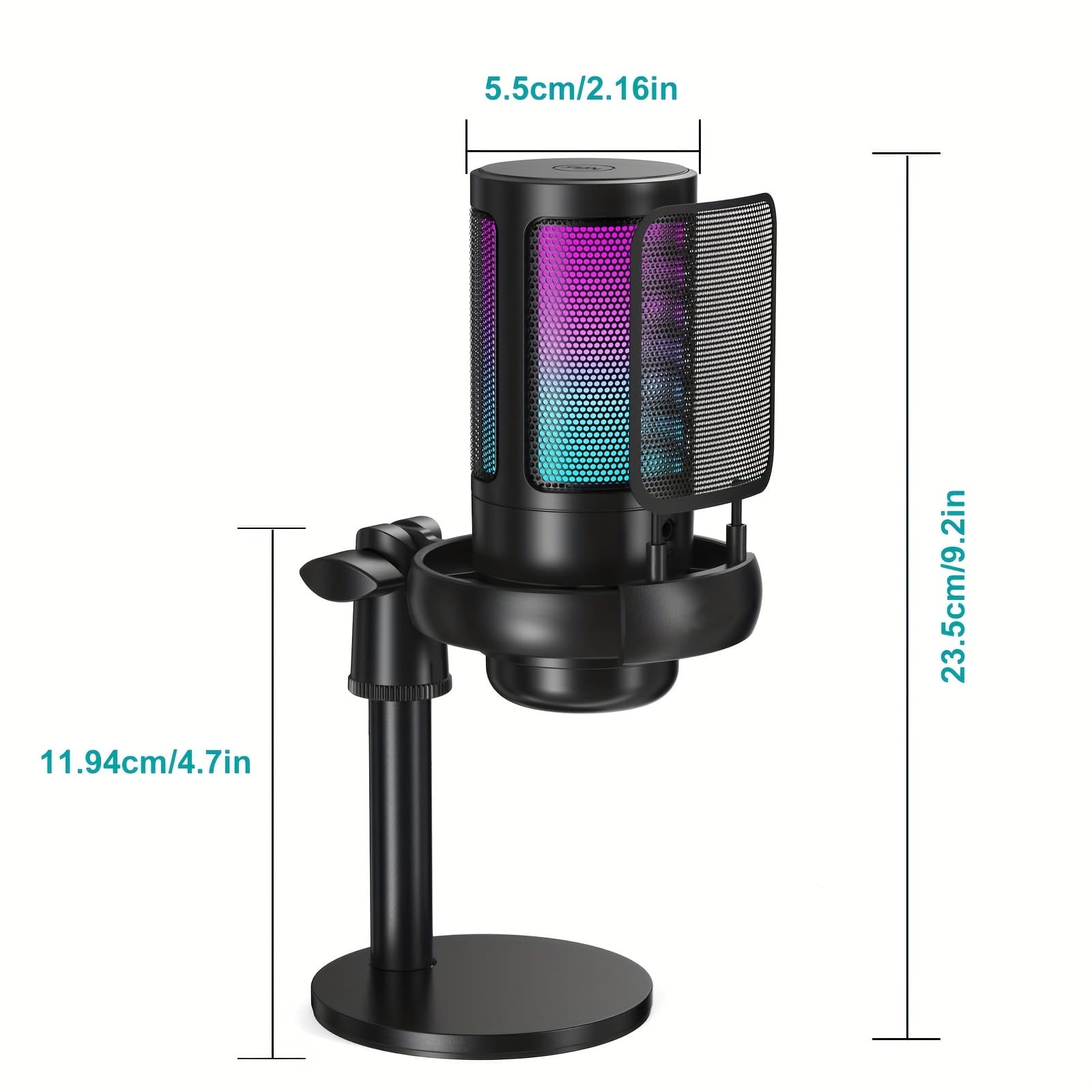 TEMU Usb Microphone For Gaming And Ps4/5, Featuring A Condenser Mic With Instant Mute, Rgb Light, Tripod Stand, Pop Filter, Shock Mount, And Control, Ideal For , Videos, And Streaming