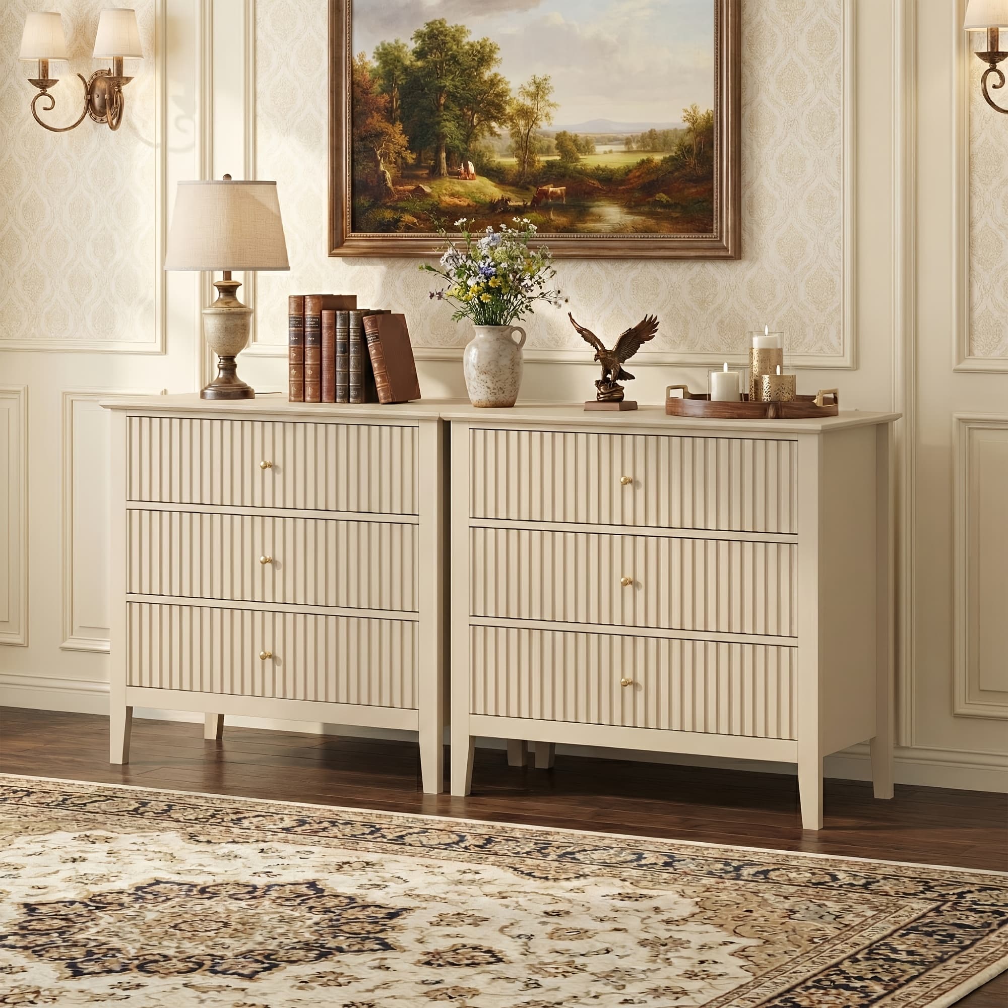 TEMU Royalcraft Nightstands 2pcs/ 1pc, Fluted Design Wooden Dressers With , 30-inch Modern Painted Chest For Bedroom, Living Room, And Entryway