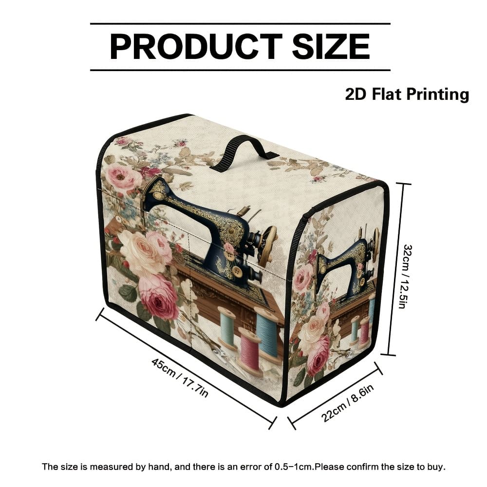 TEMU 1pc 2d Flat Universal Sewing Machine Cover With Vintage Sewing Design, Built-in Storage Pockets And Soft Handle For Home Sewing Room Organization ( Included) The Gift For Mom, Sewing Storage