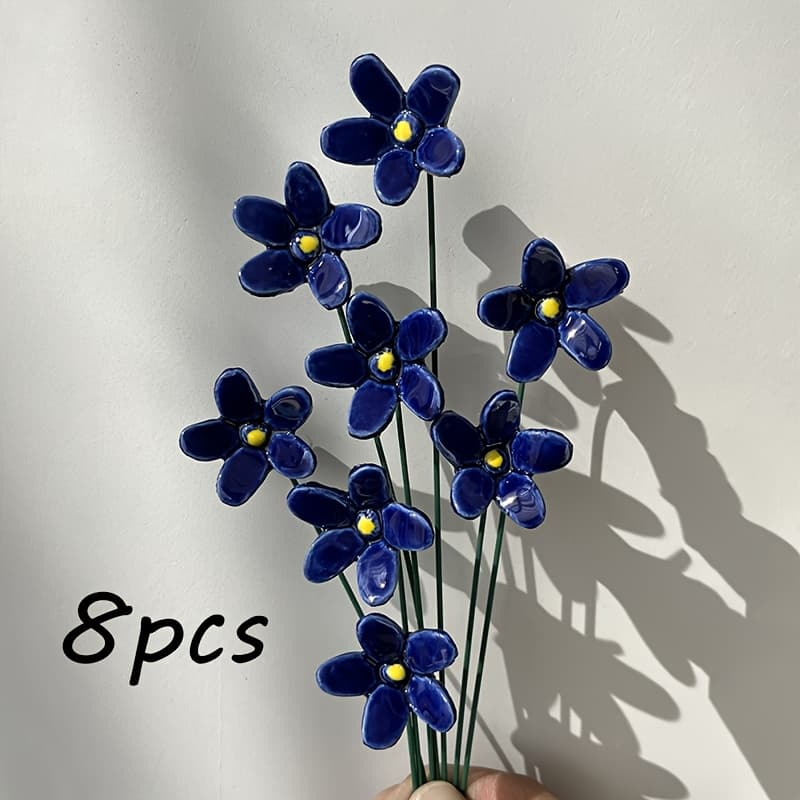 TEMU Pieces Of Deep, Elegant, , And Mysterious Handcrafted Blue Ceramic Artificial Flowers Designed For Home Decor. Are Ideal Gifts For Occasions Like Valentine's Day And Christmas
