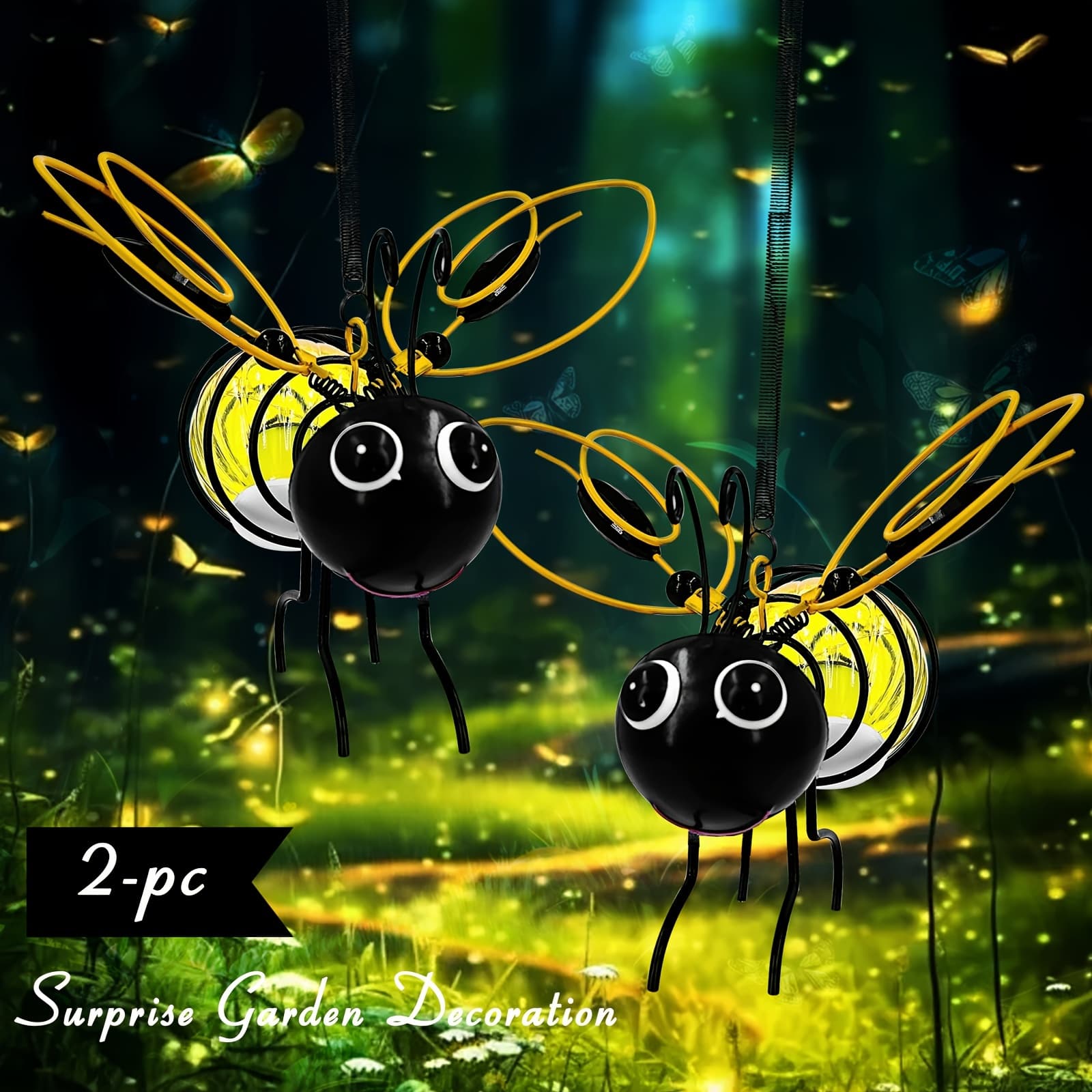 TEMU 2pcs Bee Decoration Hanging Solar Light Metal Ladybug Light, Balcony Garden Art Gardening Decoration, A Warm Environment
