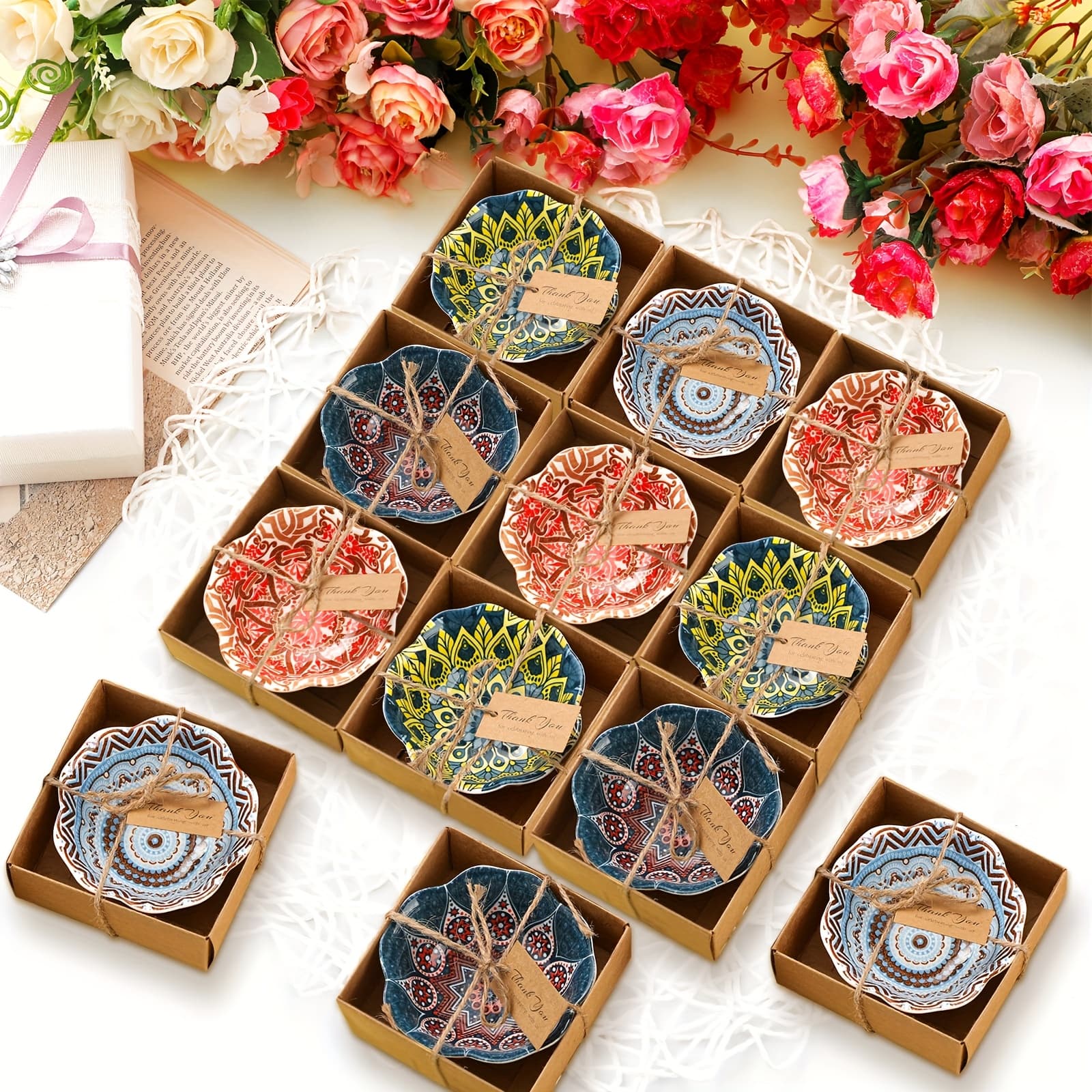 TEMU 12pcs 3.3 Inches Small Ceramic Bowl For Wedding Boho Dipping Bowl Mexican Pottery Dishes Rustic Wedding Souvenirs Decor For Bridal Shower Guest Gifts