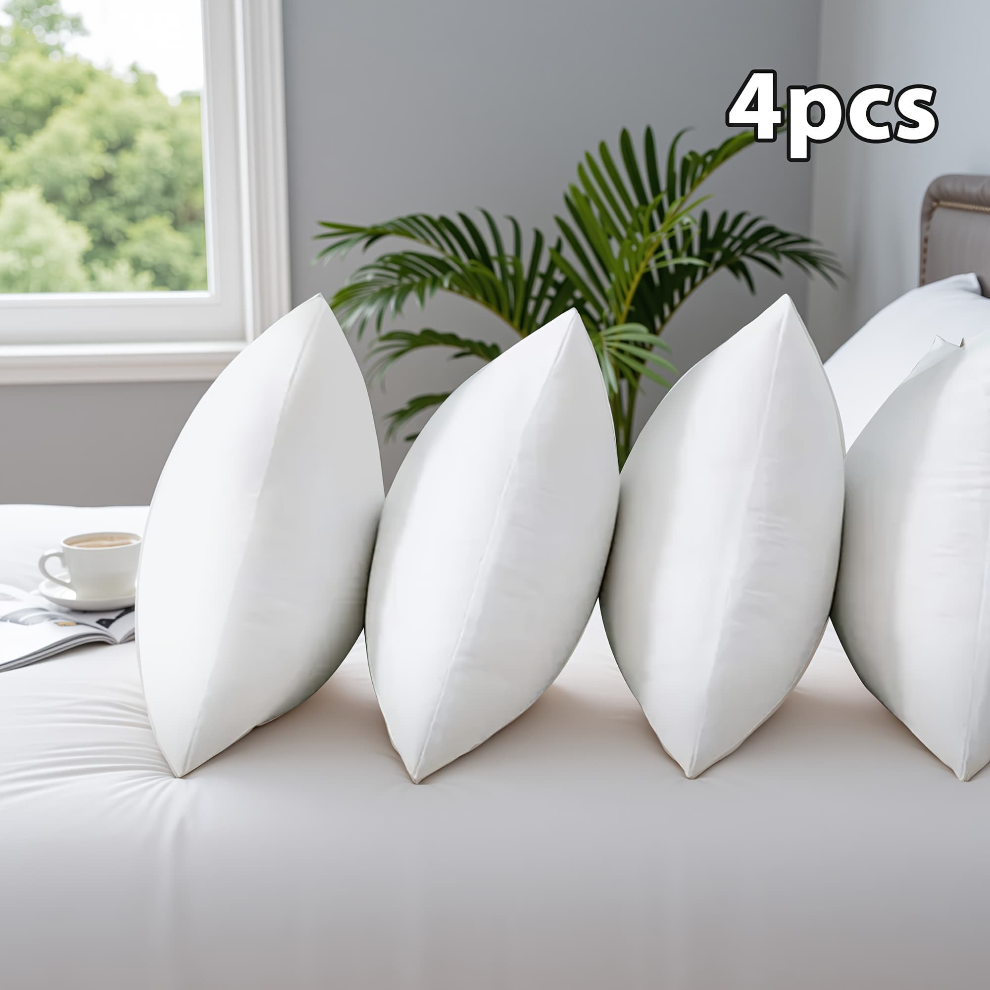 TEMU 4pcs High Quality Fluffy Square Pillow Cores With Zipper - Plump White Stuffer Cushion Inserts, Ideal For Sofa, Bed & Patio Cushion Fillings, Perfect For Outdoor Camping And Travel, Gift