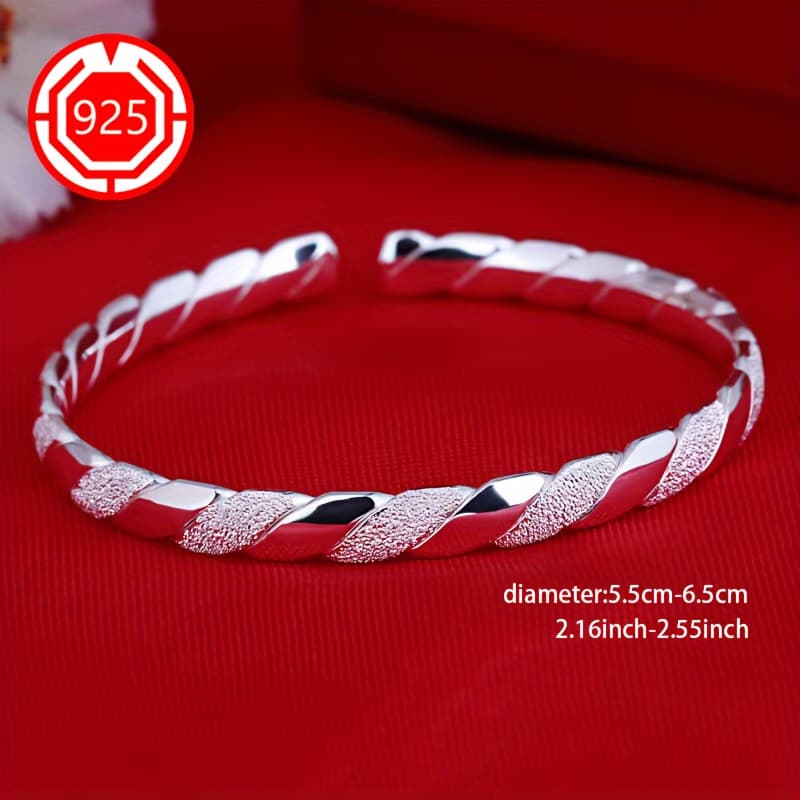 TEMU 925 Sterling Twisted Cuff Bracelet For Women, Hypoallergenic Open Bangle With Textured , Versatile Chic Jewelry For , Festivals, Christmas