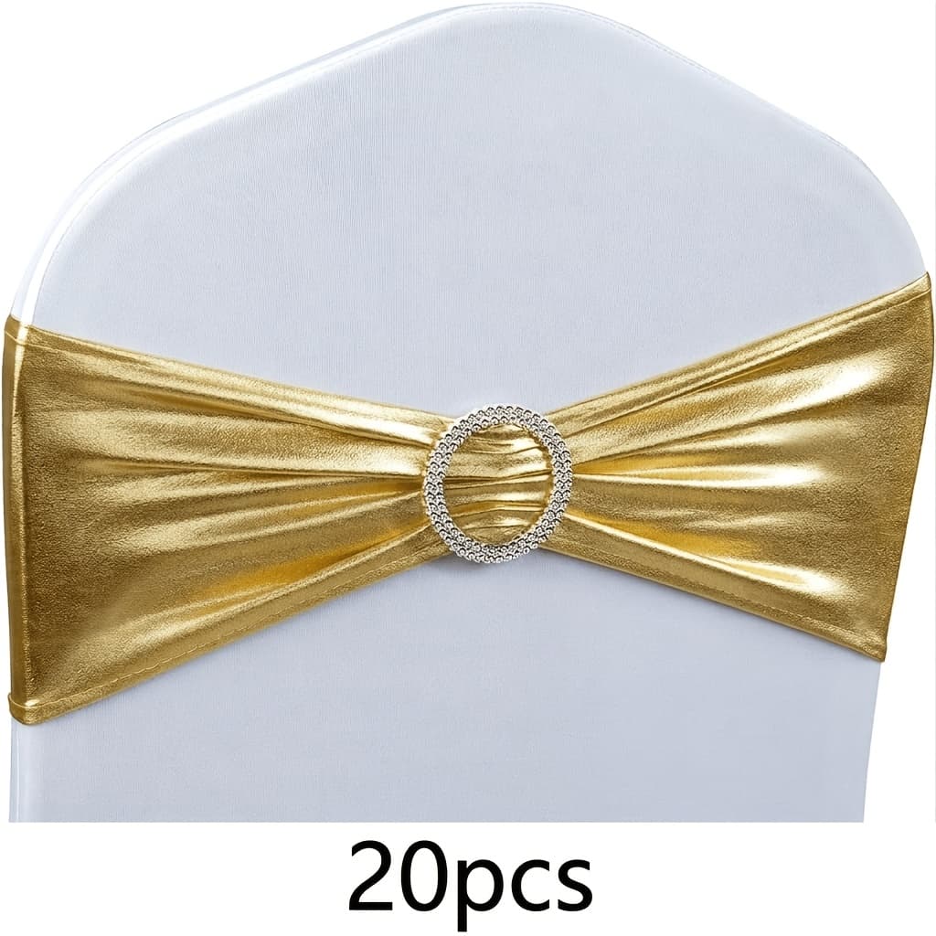 TEMU 20pcs Foil Chair Sash With No-tie Bow, Elastic Dress Cover Ties For Wedding Party Anniversary Banquet Decorations (golden)