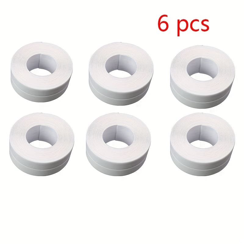 TEMU 6pcs Heavy Duty Self-adhesive Bath And Toilet Sealing Tape - Waterproof Edge Protector For Bathroom, Shower, Sink, Floor And Wall Sealing - Moisture Resistant, Easy To Apply