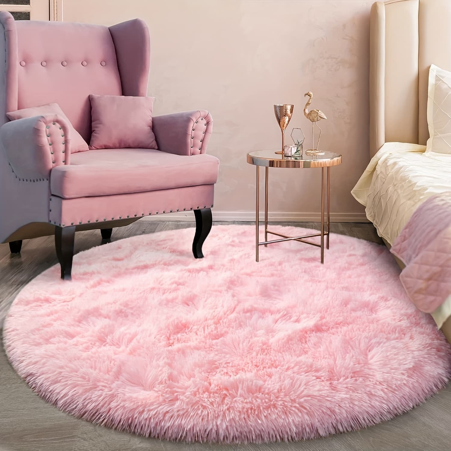 TEMU 1pc Room Round Rug, Fluffy Fabric Ambient Decor Large Floor Mat, Durable And Easy To , Clean Rug For Living Room Sofa And Bedroom Bedside