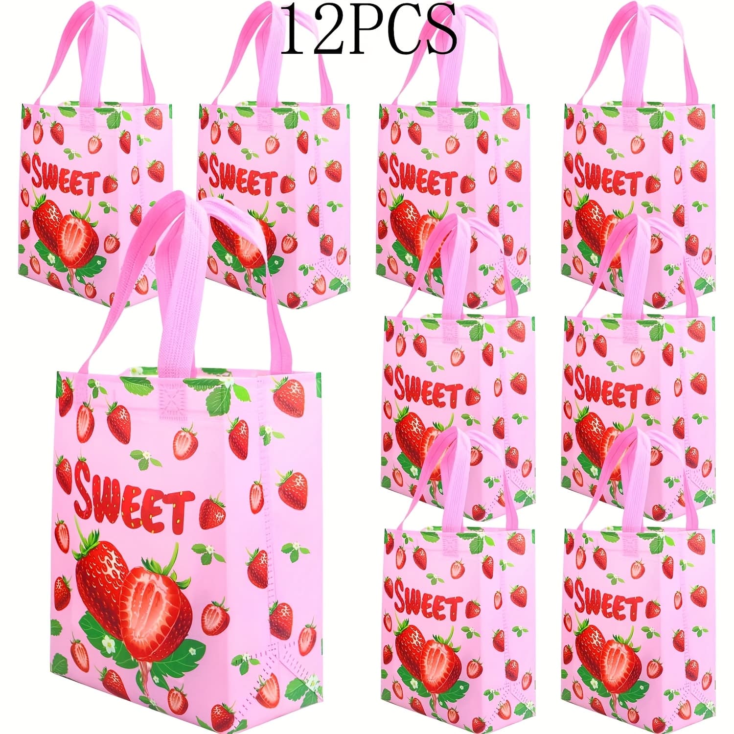 TEMU Gift For Her/him Set Of 12 Strawberry-themed Party Favor Bags, Perfect For Decorations At A Strawberry Fruit-themed Birthday Or Wedding Celebration, For Retail