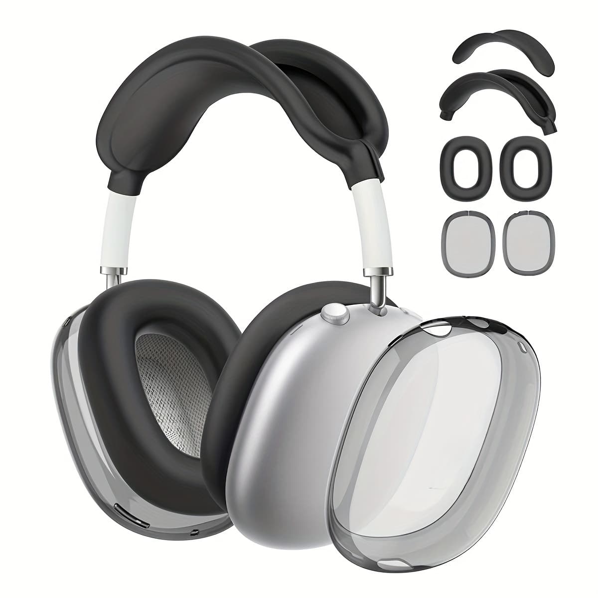 TEMU 6pcs/set 4in 1 Case For Airpods Max(2024/2020) Earphone Tpu Soft Transparent Cover Ear Muff For Airpods Max(2024/2020) Headset Accessory
