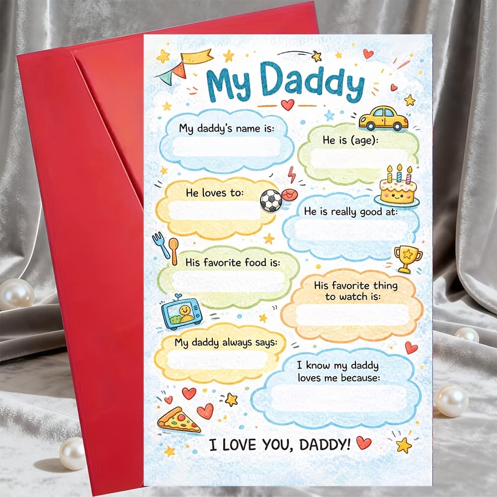 TEMU 1 Greeting Card + 1 Envelope My For Daddy Card For Dad Fathers Day Birthday Anniversary Personalized Keepsake From Family Printable Gift For Husband Grandpa Celebration Greeting Card