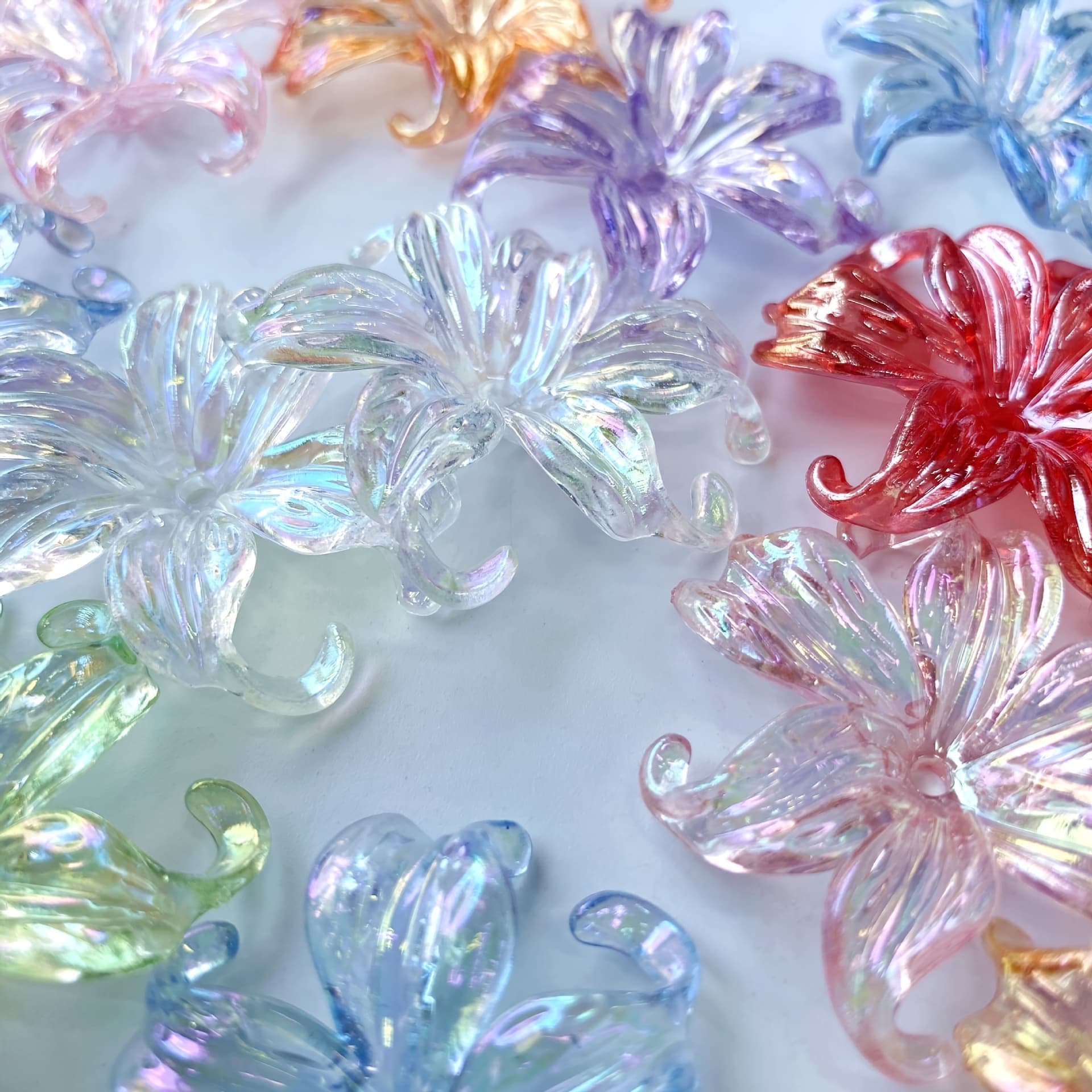 TEMU 35pcs 37mm Iridescent Iris Beads, French-inspired Ab Coated Floral Spacer Set With Center Hole | Translucent Gradient Embellishments For Boutique Crafting