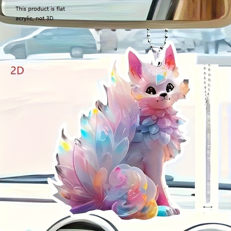 TEMU [2d Flat] 5pcs Christmas Romantic Gift-2d Colored Fox Acrylic Pendant Car Rearview Mirror Decorative Pendant Backpack Keychain Decoration