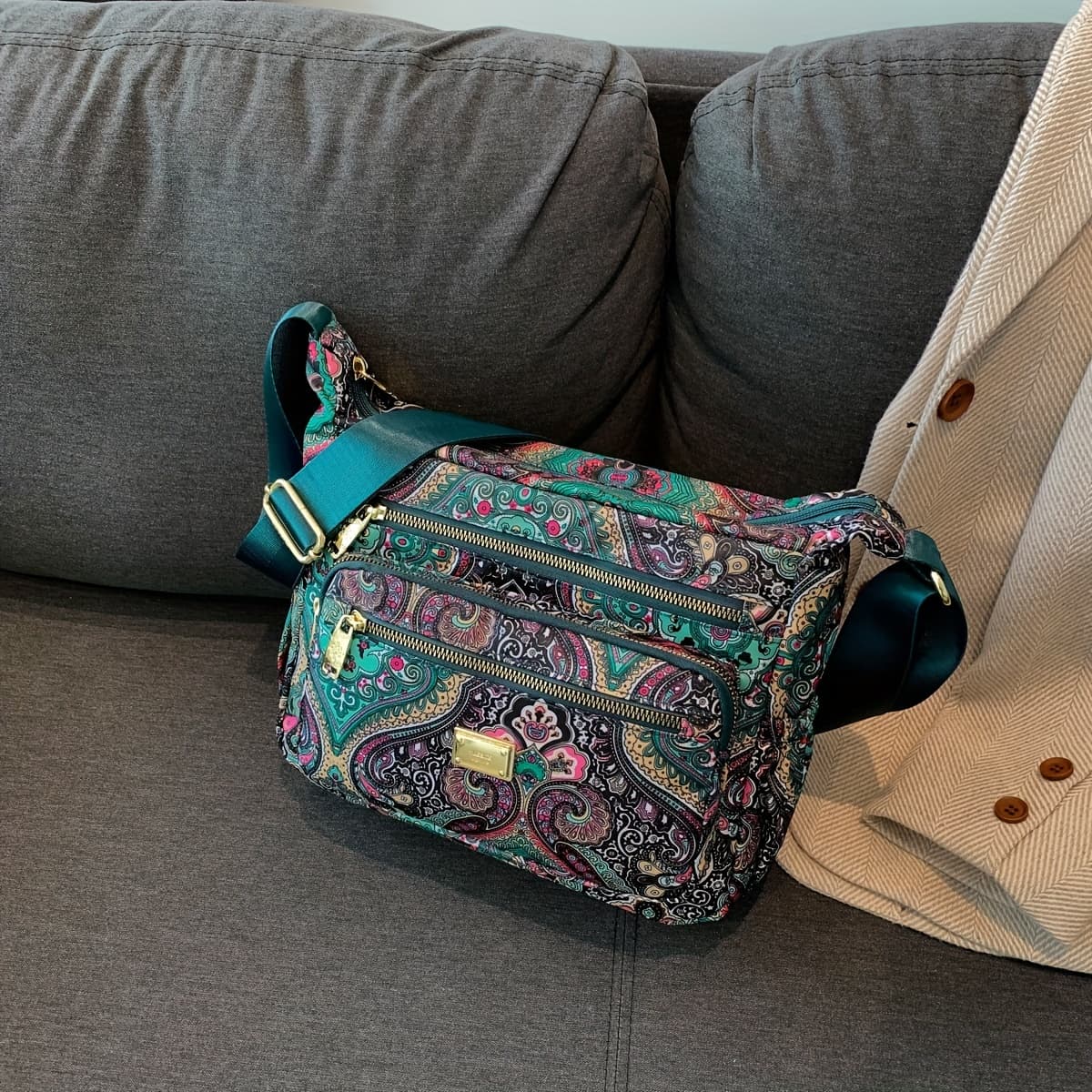 TEMU 2024 Chic Floral Nylon Crossbody Bag - Spacious & Lightweight, Fashionable Shoulder Purse With Zip Closure For Women