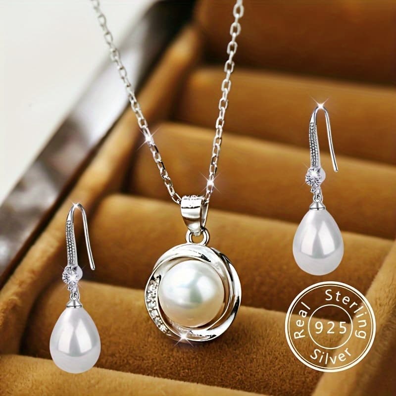 TEMU 2 925 Sterling Silver Fresh Pendant Necklace And 925 Sterling Earrings, Elegant And Versatile, Everyday Wear Jewelry, Is A Lady's Birthday, Christmas And New Year Gifts