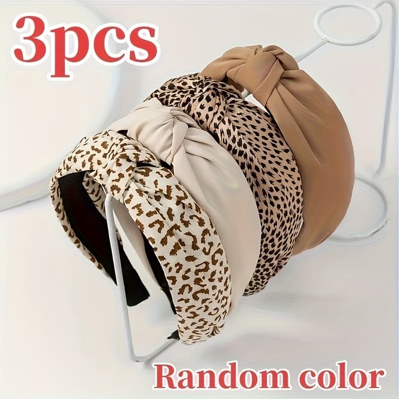 TEMU 3/4pcs Retro Leopard Print Wide-brim Fabric Headband New Style Cross-knot Hair Accessory